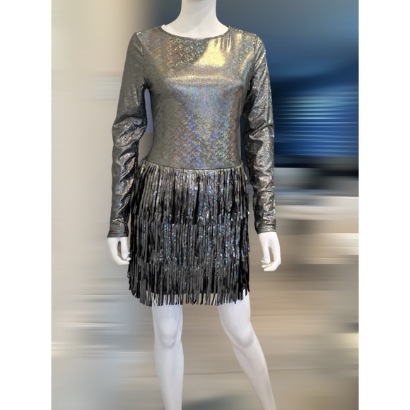 Peach love California metallic silver dress sz S M L - Picture 6 of 10